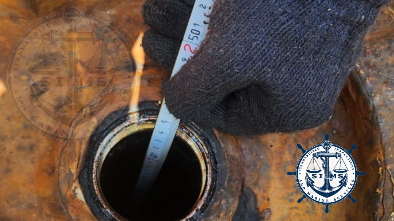 Tank sounding tape lowered into a bunker tank